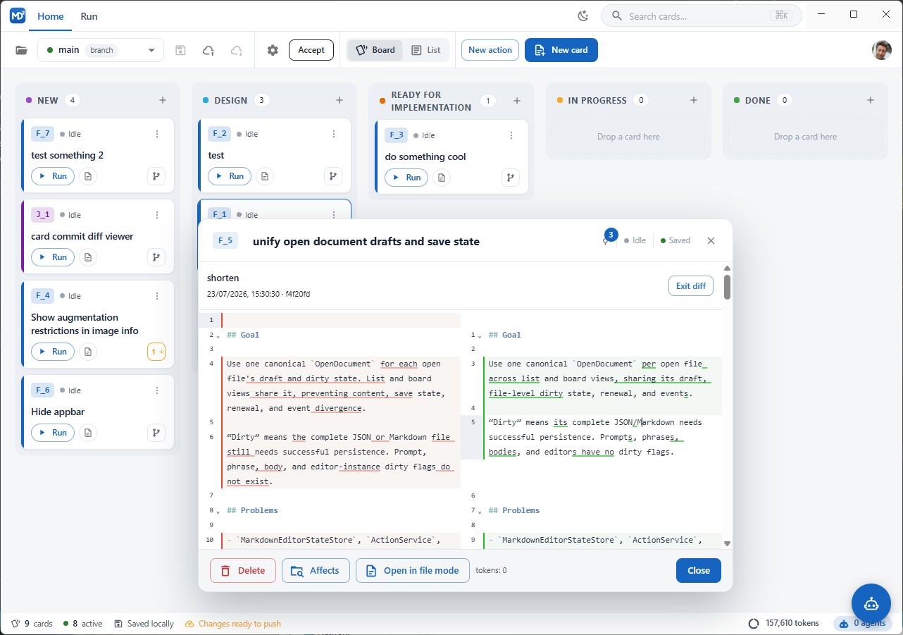 A commit diff inside the card popup