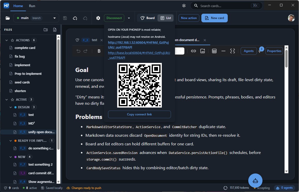 Connect popover with QR code and connect links